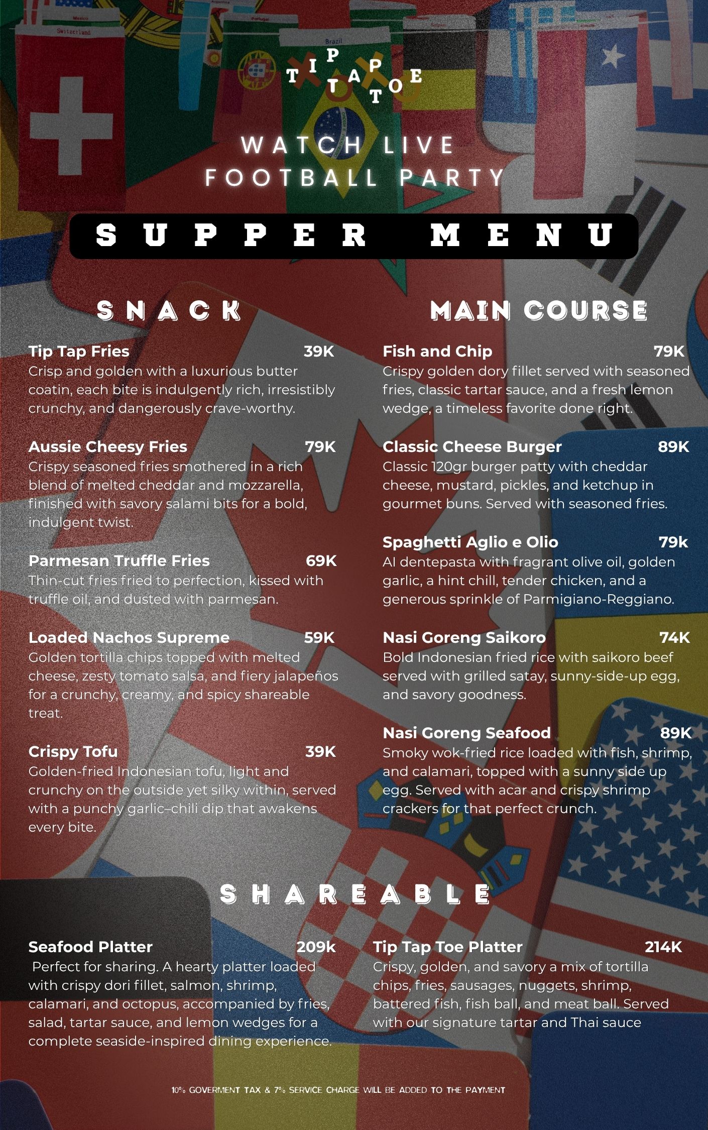 WATCH LIVE FOOTBALL PARTY MENU